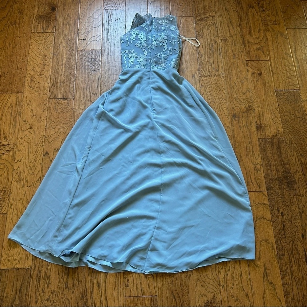 KF Bridal Sleeveless Blue Lace Chiffon Gown Size 2 Formal Prom Evening - Picture 4 of 8